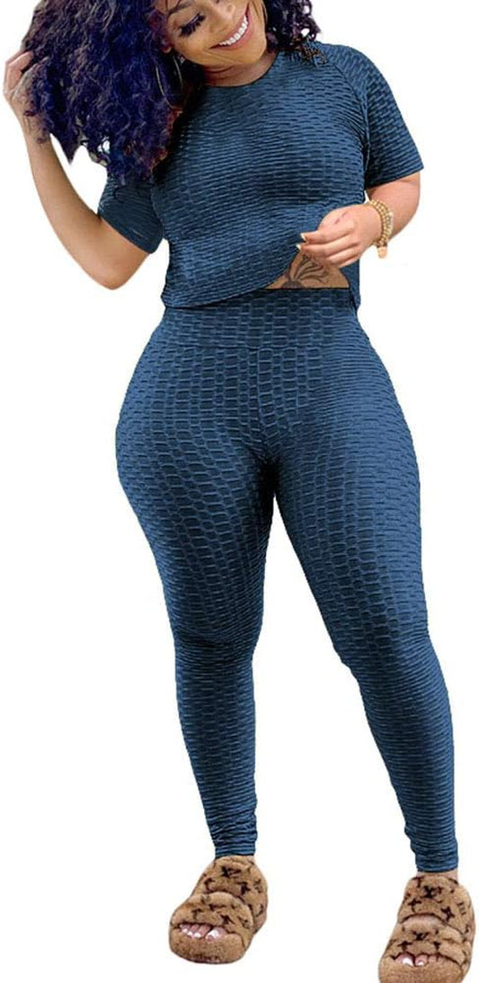 Womens Two Piece Tracksuit Workout Outfits Top Jogger Pants Matching Yoga Sweatsuits Sets