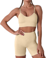 Women Seamless Yoga Set 2 Piece Workout Sport Bra with High Waist Shorts Legging Outfit Tracksuit.