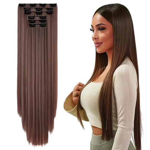 Straight Clip In Hair Extensions 24Inch Hair Extensions For Women 6Pcs