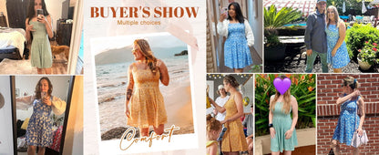 Summer Dresses for Women Sleeveless Square Neck Midi Dress Boho Floral Print Beach Sundress with Pockets