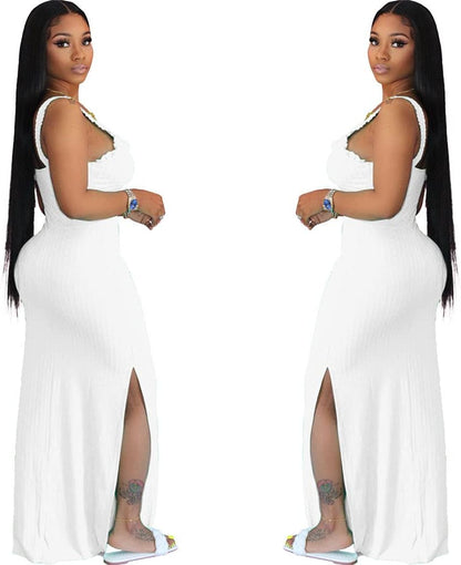 Sundresses for Women Casual Summer Sleeveless Bodycon Mermaid Long Maxi Dress White X-Large