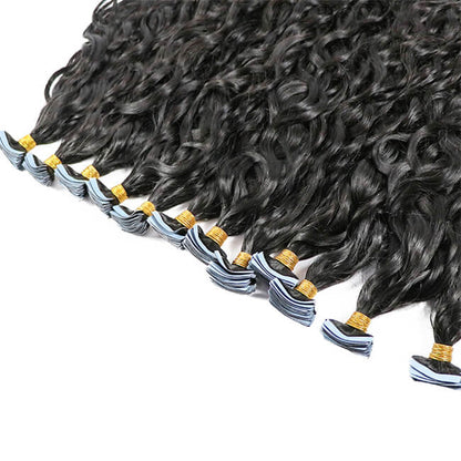 Premium #1B Natural Black Water Wave Tape-In Hair Extensions | 100%