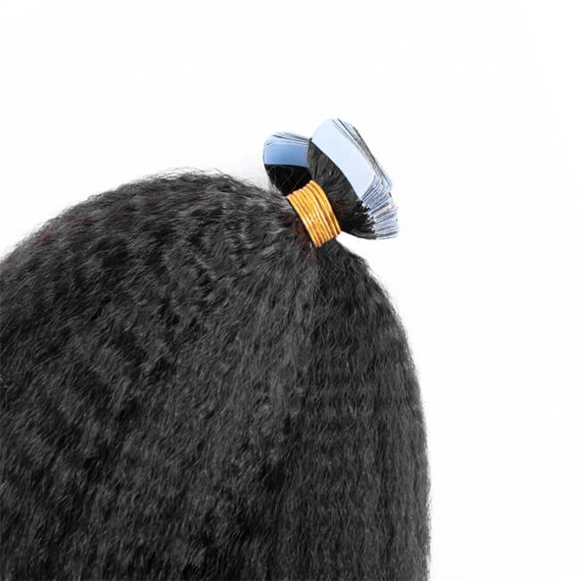 Premium #1B Natural Black Kinky Straight Tape-In Hair Extensions |