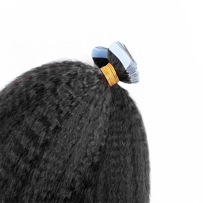 Premium #1B Natural Black Kinky Straight Tape-In Hair Extensions |