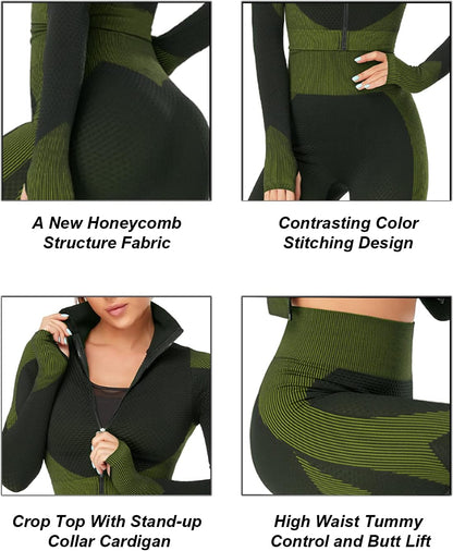 Women'S 2 Piece Tracksuit Workout Set - High Waist Leggings and Crop Top
