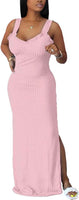 Summer Dresses for Women Sexy Bodycon Tank Dress Sleeveless Long Maxi Dresses Pink