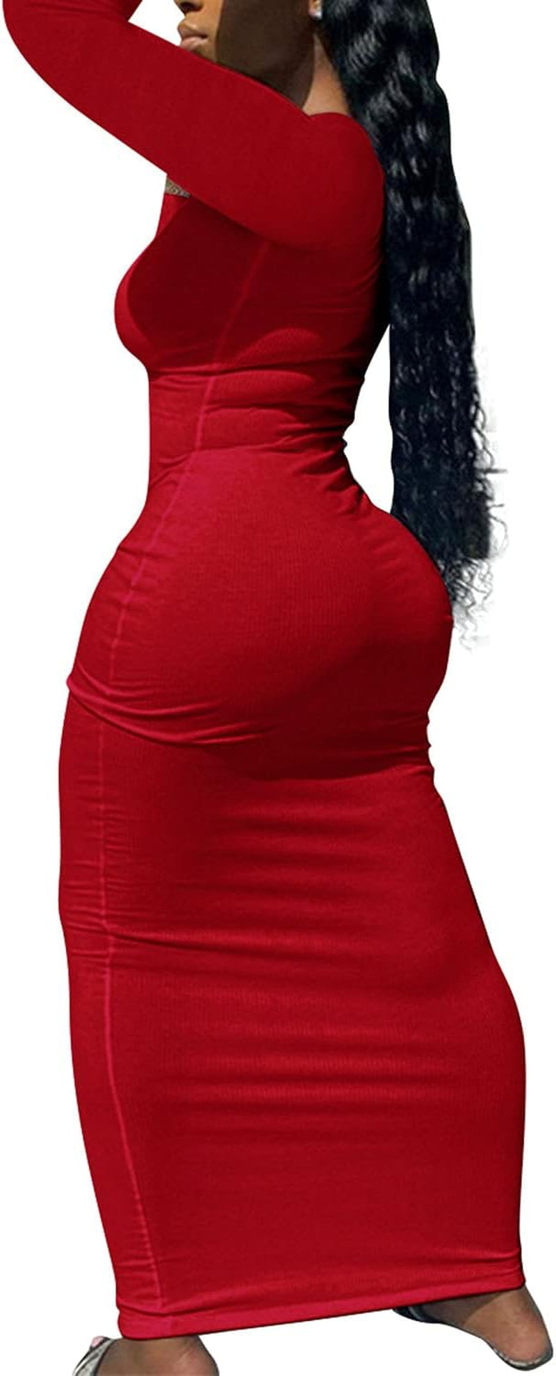 Women Bodycon Maxi Tank Dress, Sexy Deep U Neck Ribbed Solid Color Party Wrap Long Dresses