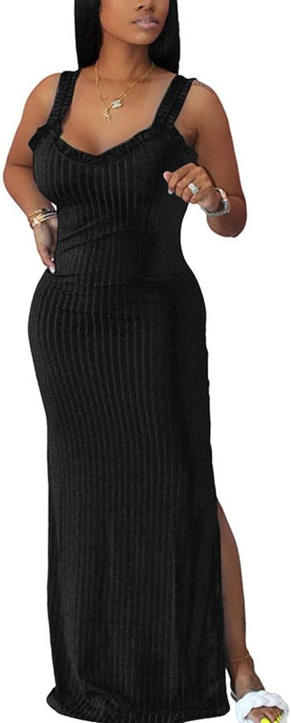 Black Dress for Women Summer Sexy Bodycon Tank Dress Sleeveless Maxi Dresses