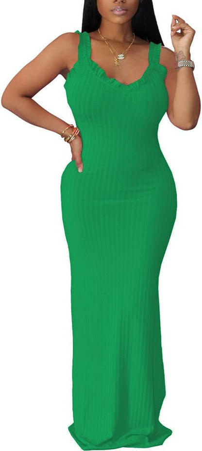 Green Dress for Women Summer Sexy Bodycon Tank Dress Sleeveless Maxi Dresses