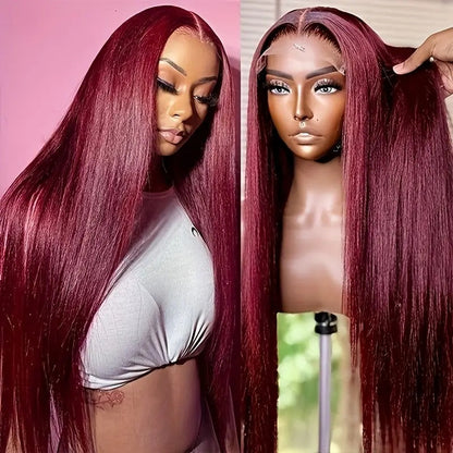 High Temperature Resistant Burgundy Long Straight Lace Non-Toxic Wig,