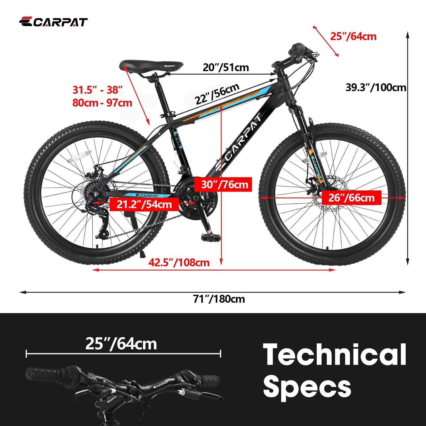 Carpat City-Cruizer™ – 26" Performance Mountain Bike (Black-Blue)