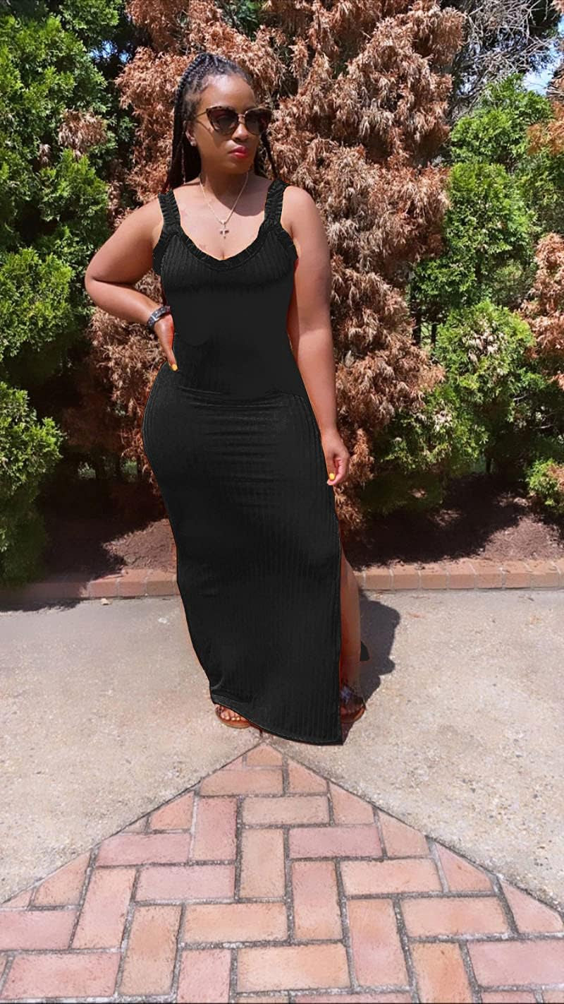 Black Dress for Women Summer Sexy Bodycon Tank Dress Sleeveless Maxi Dresses