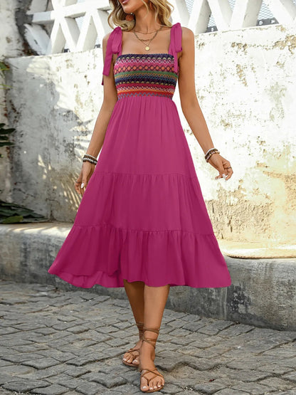 Tie Shoulder Tiered Midi Dress
