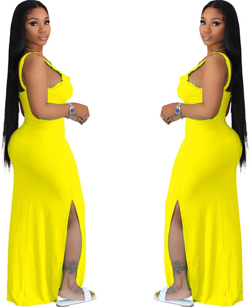 Maxi Dresses for Women Sexy Bodycon Summer Dresses plus Size Yellow XL