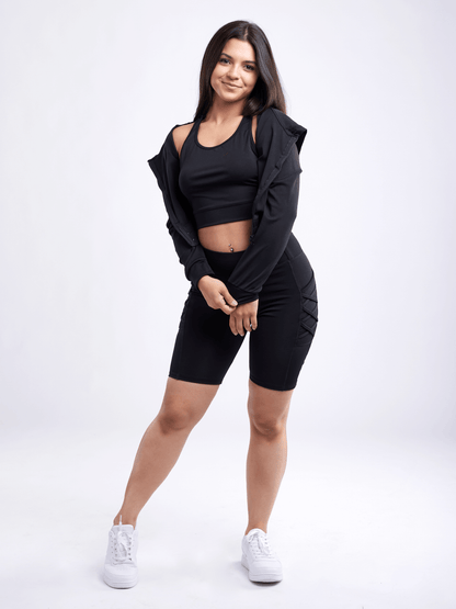 JupiterGear High-Waisted Workout Shorts with Pockets & Criss Cross Des