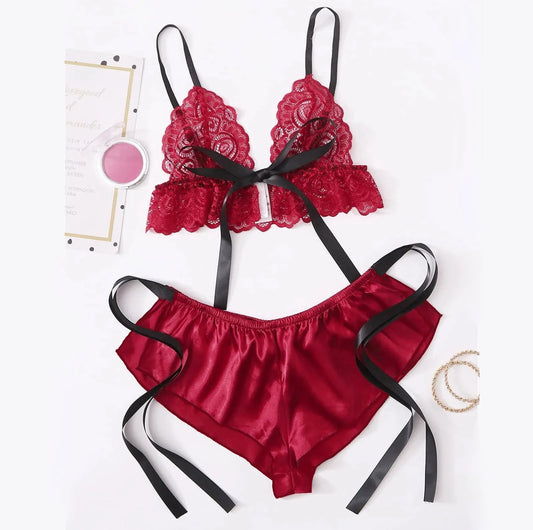 Lace Sexy Pajamas Satin Sleepwear Bra Women Lingerie Wireless Shorts S-3Xl Bow Men'S Boxers Underwear Cotton Pyjama Pour Femme