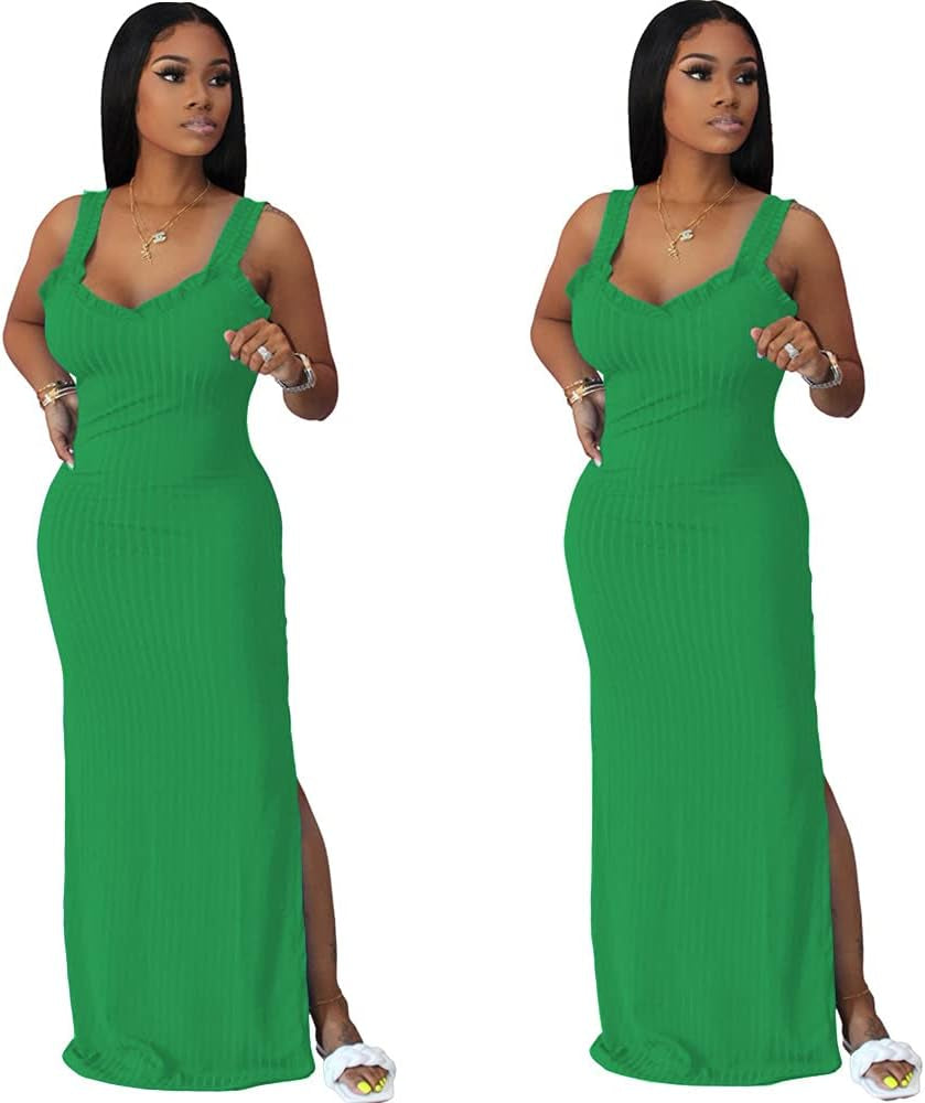 Green Dress for Women Summer Sexy Bodycon Tank Dress Sleeveless Maxi Dresses