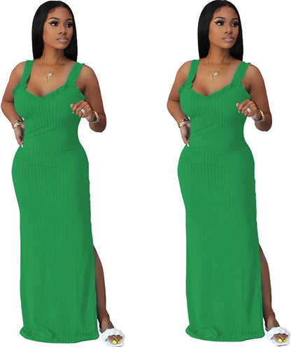 Green Dress for Women Summer Sexy Bodycon Tank Dress Sleeveless Maxi Dresses