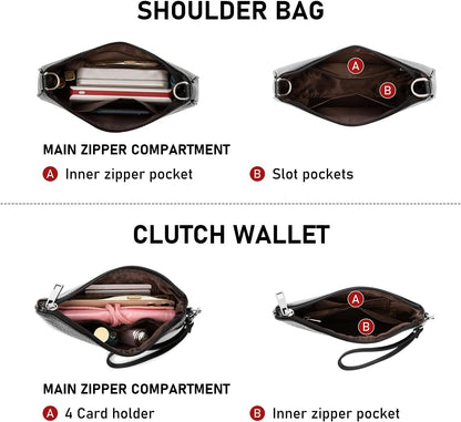 Handbag for Women Tote Handbag Set Crocodile Shoulder Clutch Purse 3Pcs