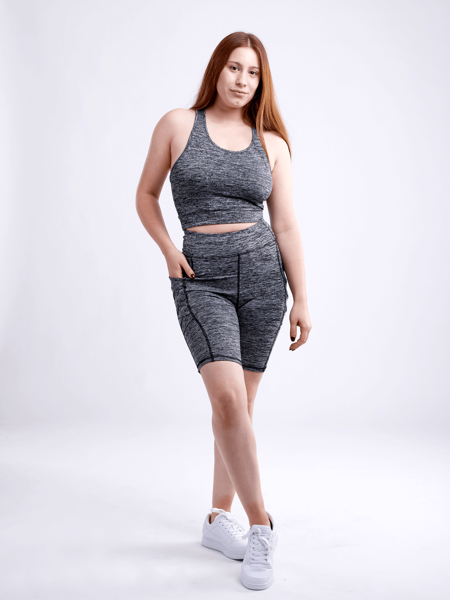 JupiterGear High-Waisted Workout Shorts with Pockets & Criss Cross Des
