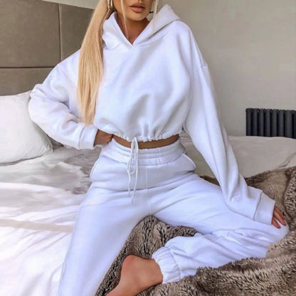 Winter Tracksuit Women Two Piece Set - Oversized Hoodie Sweatpants Solid Color Sportswear Suit |Casual Sweatshirt Trouser Set