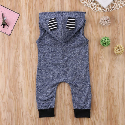 Babies 3D Ear Hooded Sleeveless Rompers Newborn