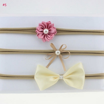 Babies 3Pcs/lot Elastic Cloth Bowknot Floral Hair