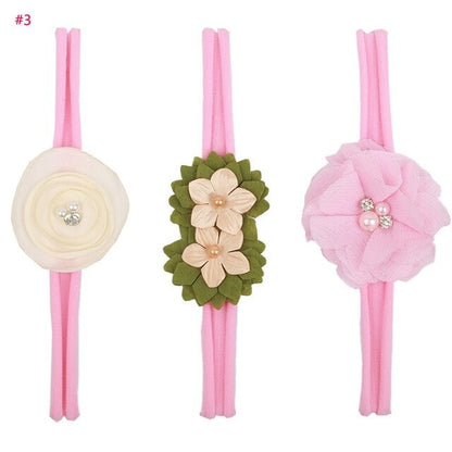 Babies 3Pcs/lot Elastic Cloth Bowknot Floral Hair