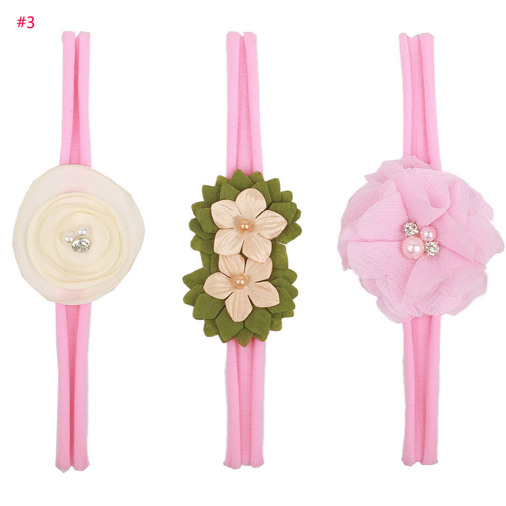 Babies 3Pcs/lot Elastic Cloth Bowknot Floral Hair