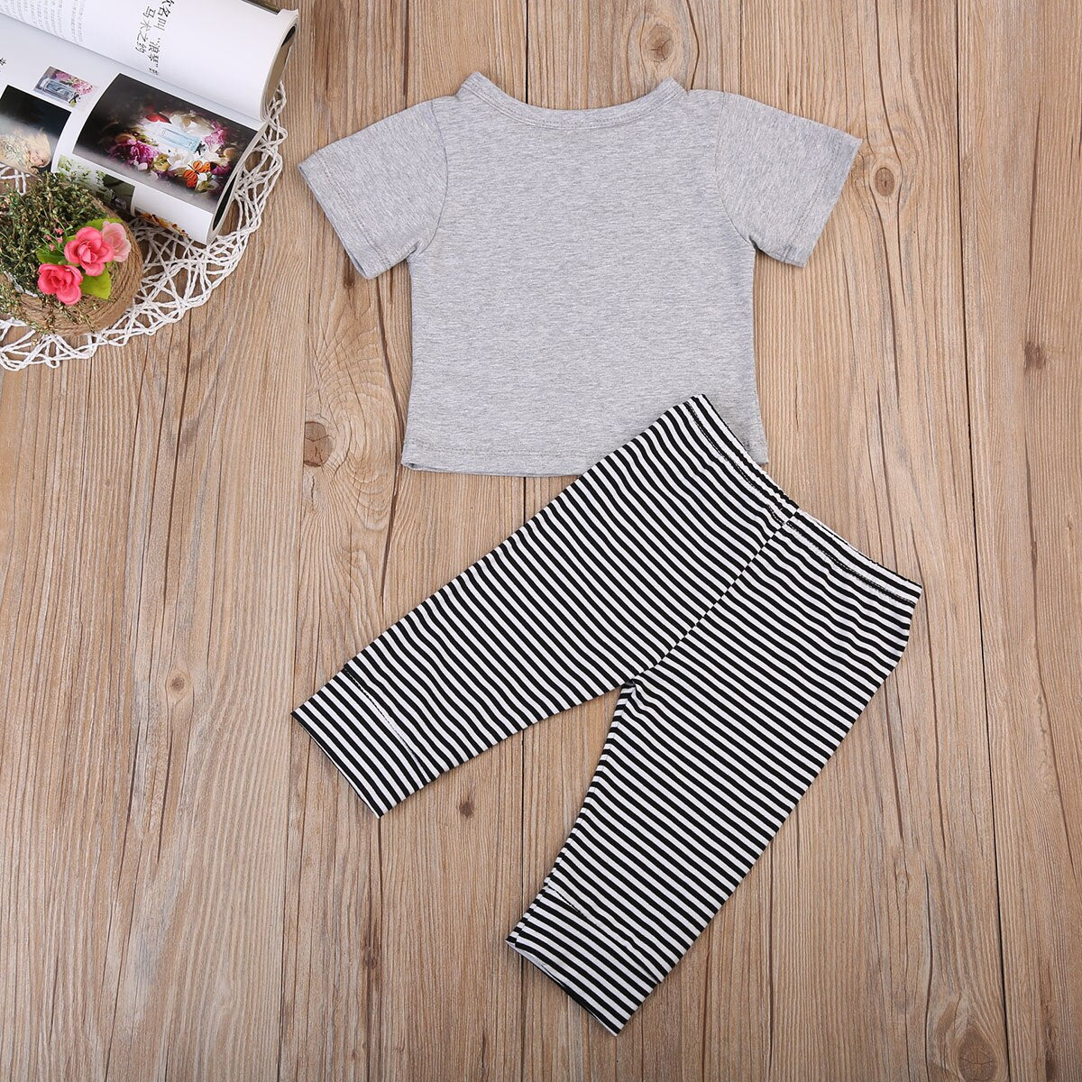 Babies Letters T shirt Top+Striped Pants Clothing
