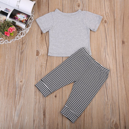 Babies Letters T shirt Top+Striped Pants Clothing