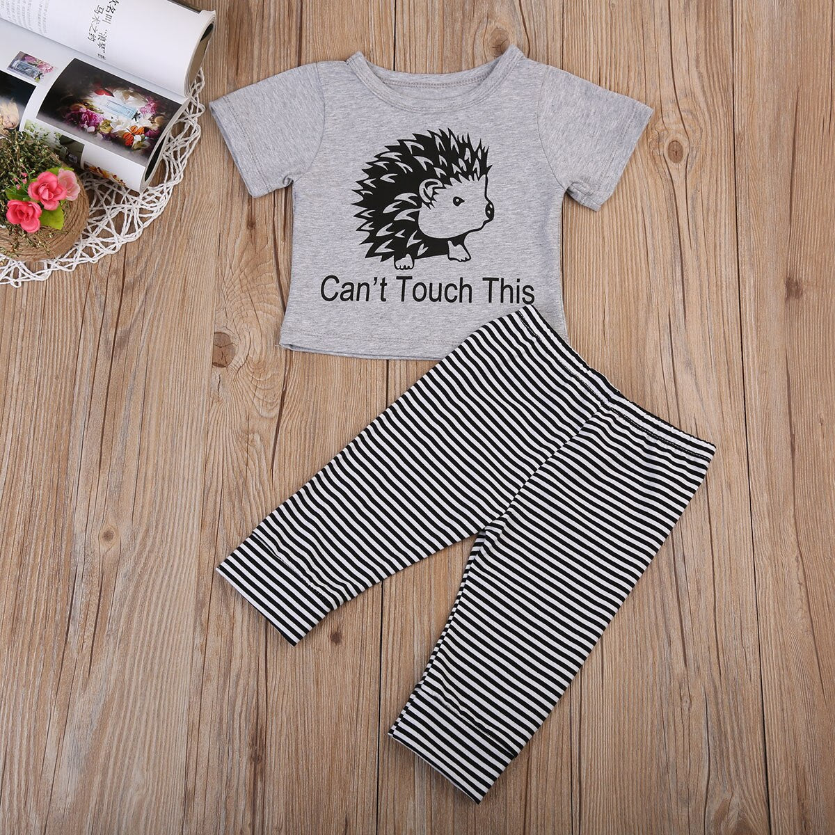 Babies Letters T shirt Top+Striped Pants Clothing