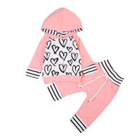 Babies Pink Heart Hooded Top Striped Pants