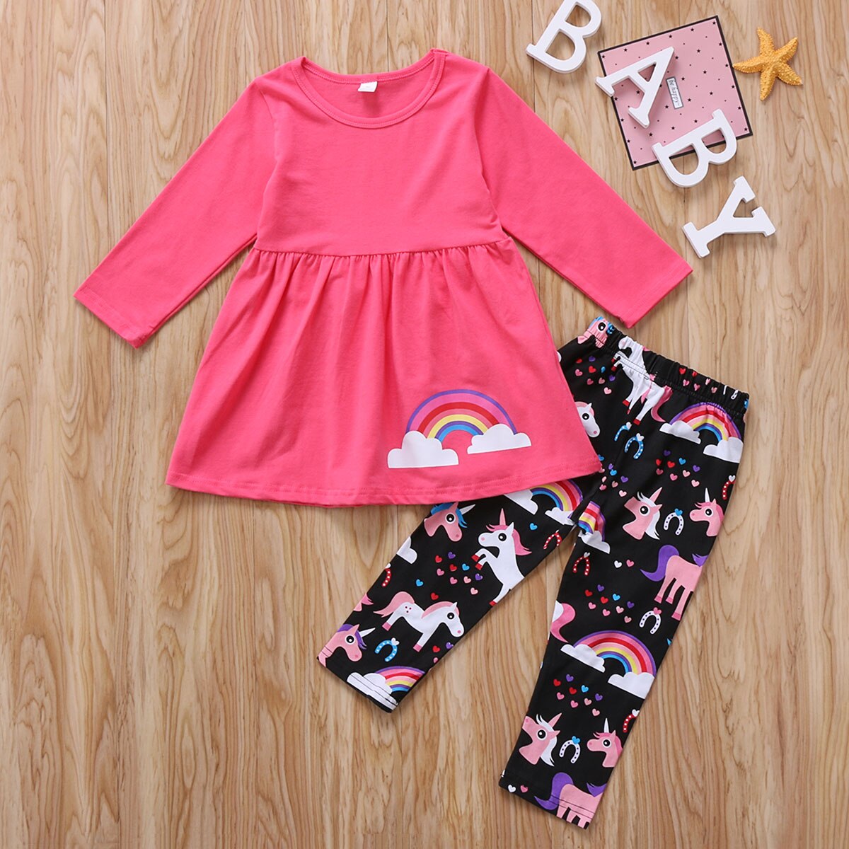 Babies Rainbow Cartoon Dress Pants Clothing Set