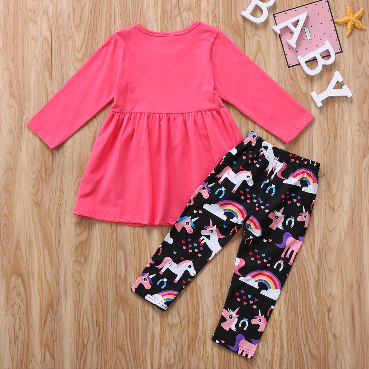 Babies Rainbow Cartoon Dress Pants Clothing Set