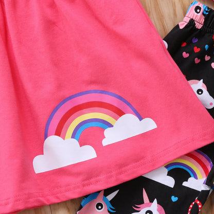 Babies Rainbow Cartoon Dress Pants Clothing Set