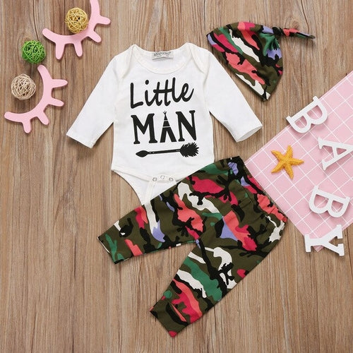 Baby 3PCS Camo Clothes Set Newborn Babies Boy 3Pcs
