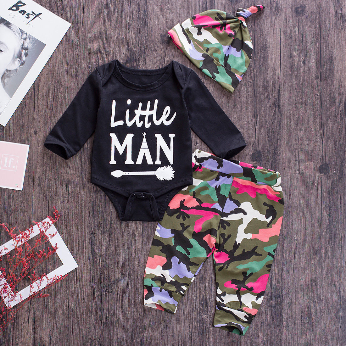 Baby 3PCS Camo Clothes Set Newborn Babies Boy 3Pcs