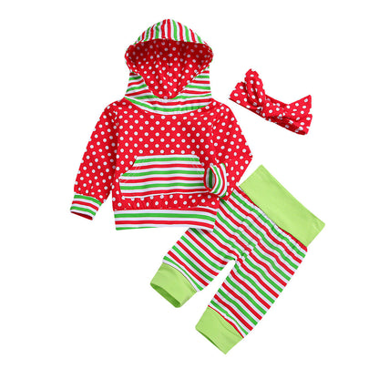 Baby Polka Dots Hooded Clothes Set Newborn Babies