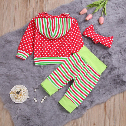 Baby Polka Dots Hooded Clothes Set Newborn Babies