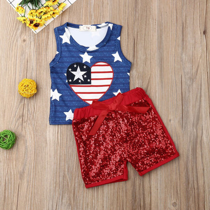 Baby Stars Flag Clothes Set Newborn Babies Girls