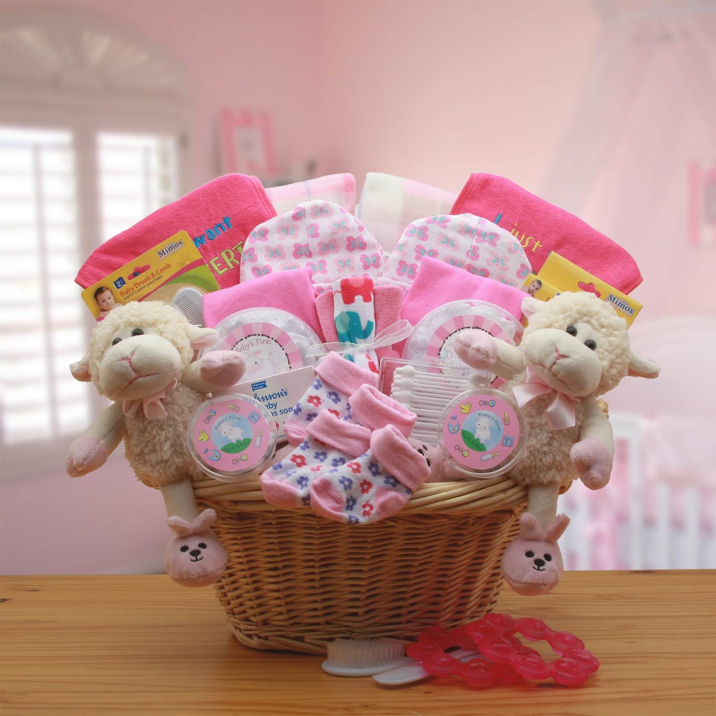 Double Delight Twins New Babies Gift Basket - Pink-  baby girl gifts -