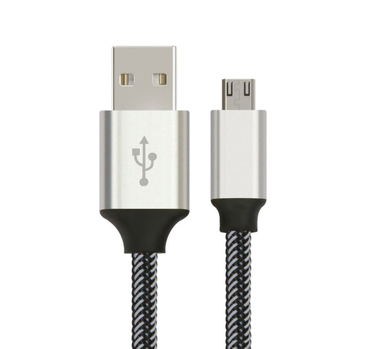 ASTROTEK 2m Micro USB Data Sync Charger Cable Cord Silver White Color
