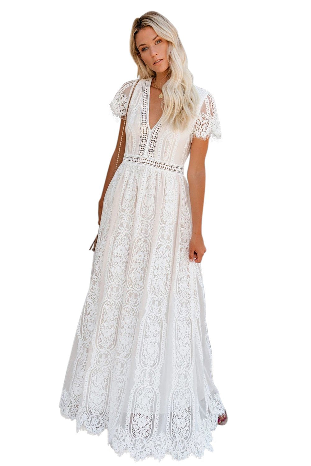 Fill Your Heart White Lace Maxi Dress