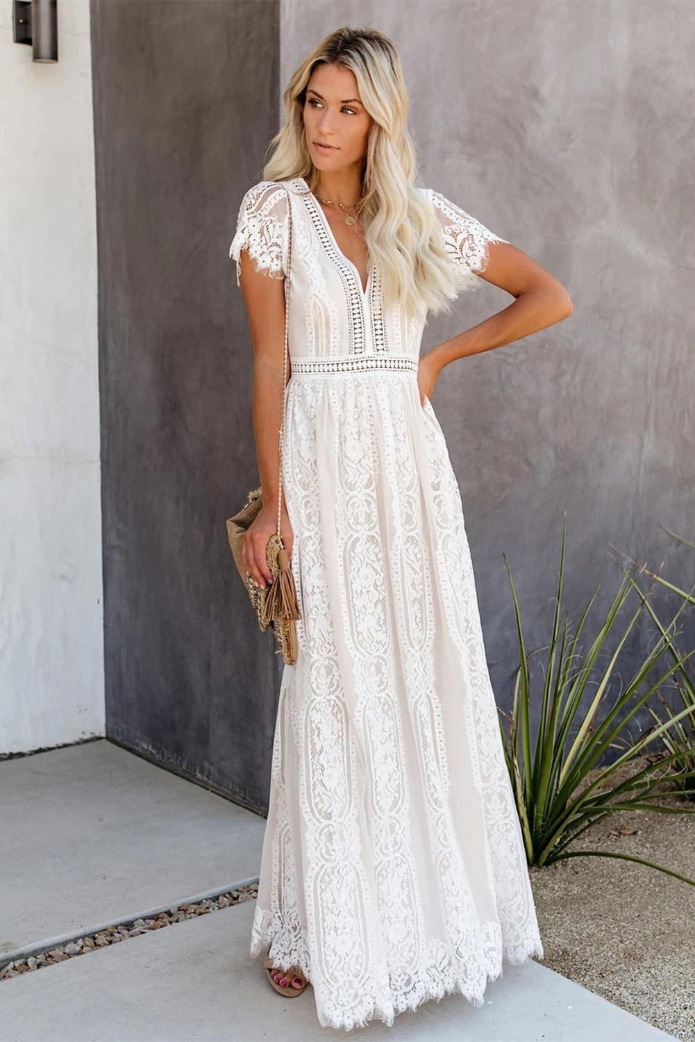 Fill Your Heart White Lace Maxi Dress