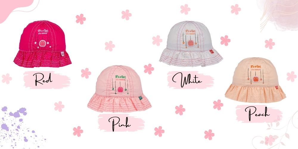 Infant Bucket Hat, It's A Girl Cranberry Cotton Printed Babies Hat,