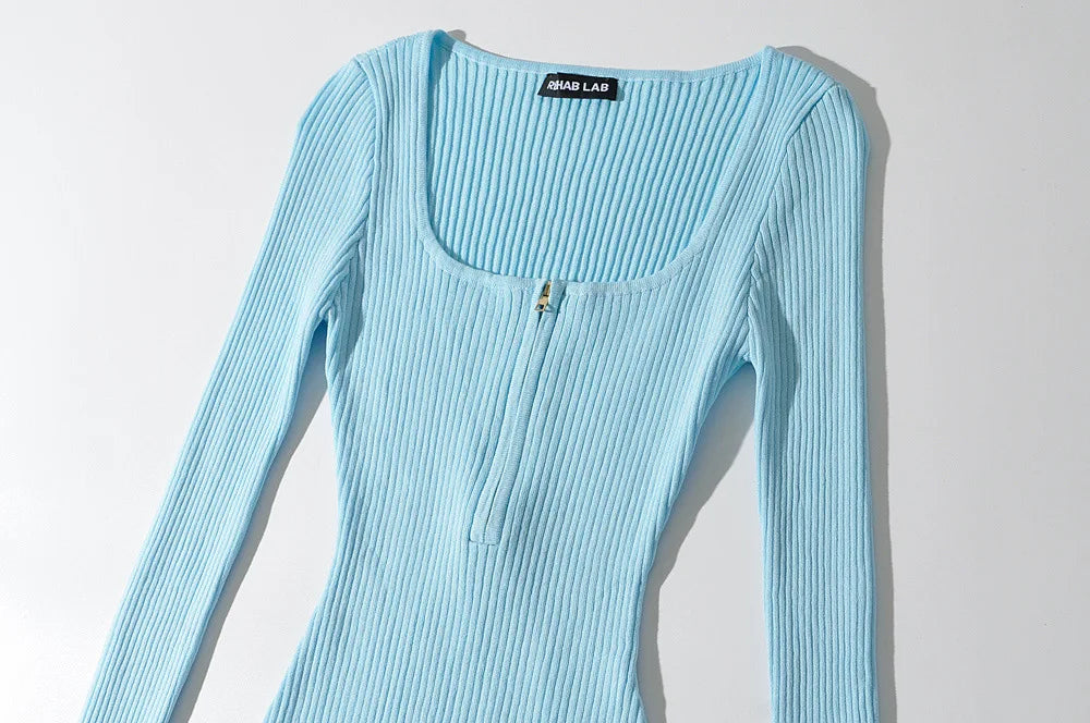 Summer outfits for women 2024 sexy bodysuit streetwear long sleeve square neck bodycon bodysuit zip up body suits black