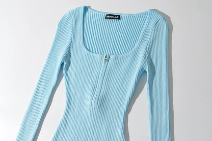 Summer outfits for women 2024 sexy bodysuit streetwear long sleeve square neck bodycon bodysuit zip up body suits black