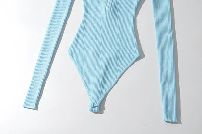 Summer outfits for women 2024 sexy bodysuit streetwear long sleeve square neck bodycon bodysuit zip up body suits black