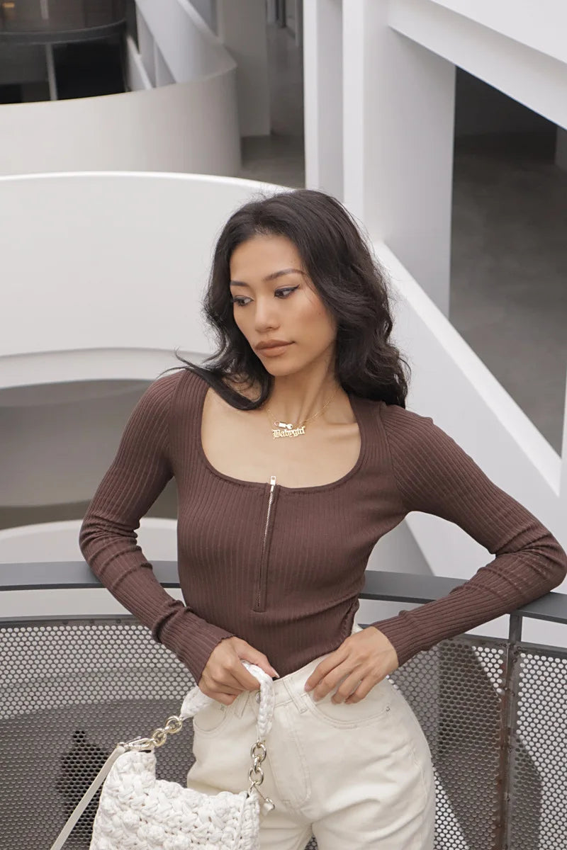 Summer outfits for women 2024 sexy bodysuit streetwear long sleeve square neck bodycon bodysuit zip up body suits black